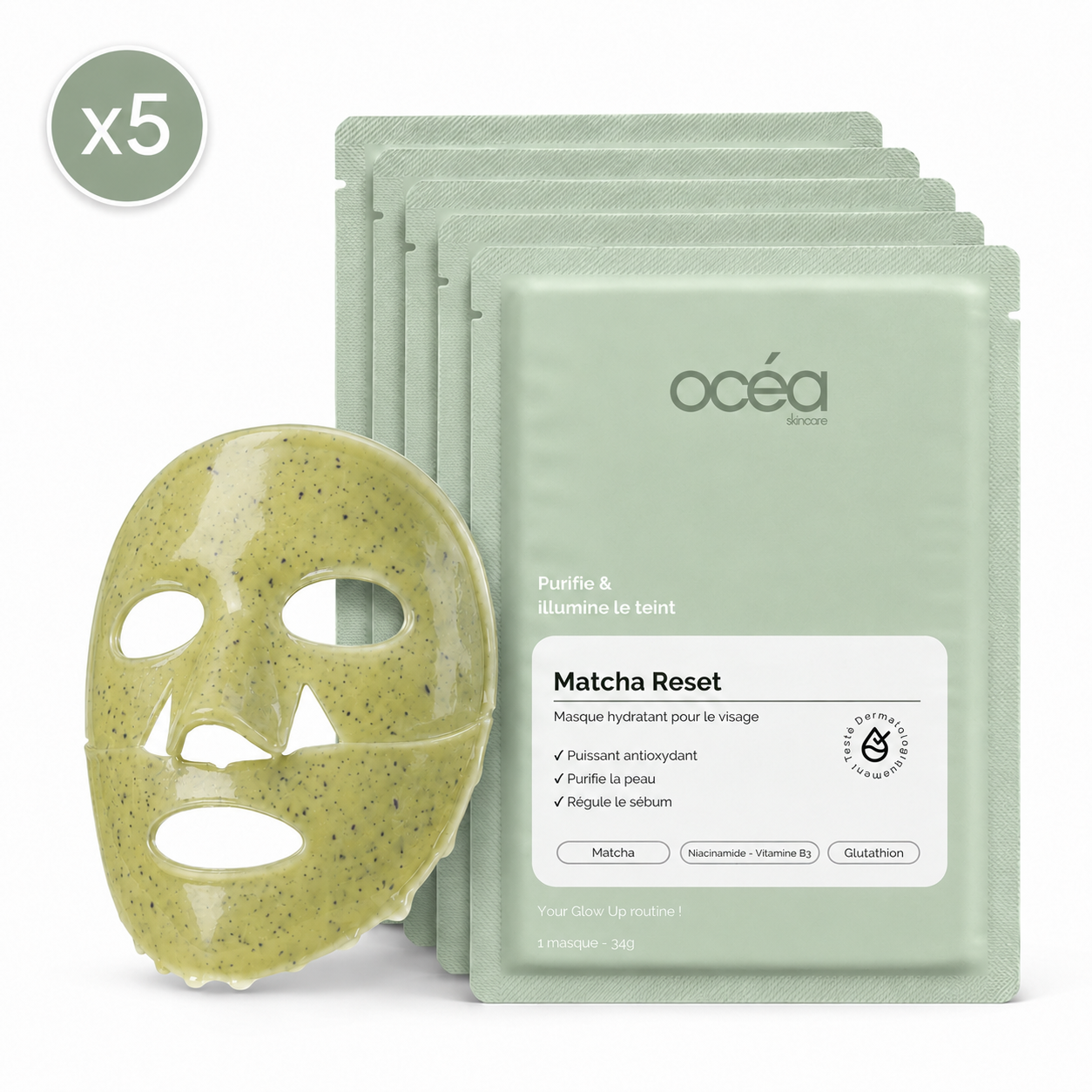 Boite de 5 masques hydrogel - Matcha Reset