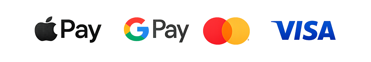 Moyens de paiement acceptés : Apple Pay, Google Pay, Mastercard, Visa